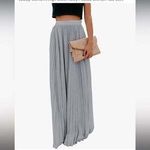 ebossy Women's High Waist Flowy Pleated Chiffon Maxi Skirt